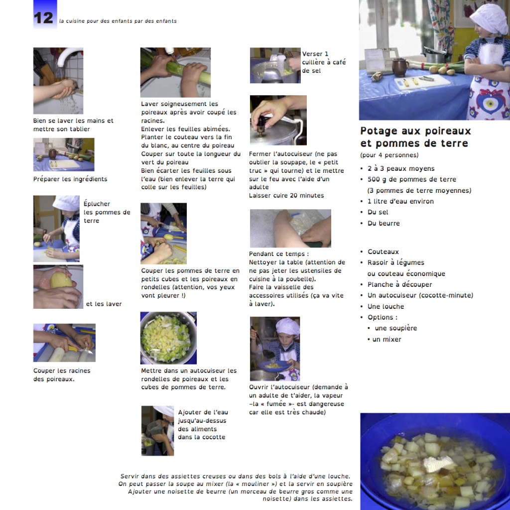 Page du livre de cuisine pour les enfants dyslexiques